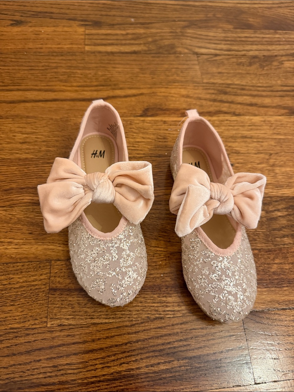 H&M Girls' Blush Pink Glitter Bow Flats